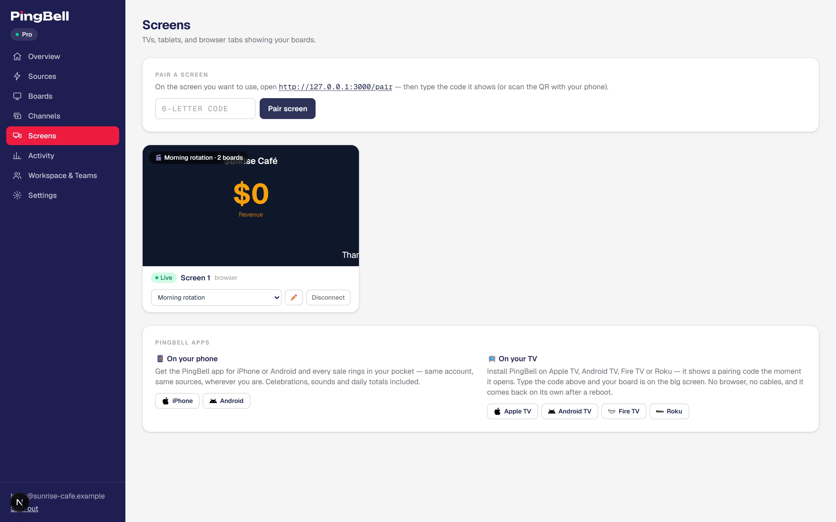 Paired screens, live