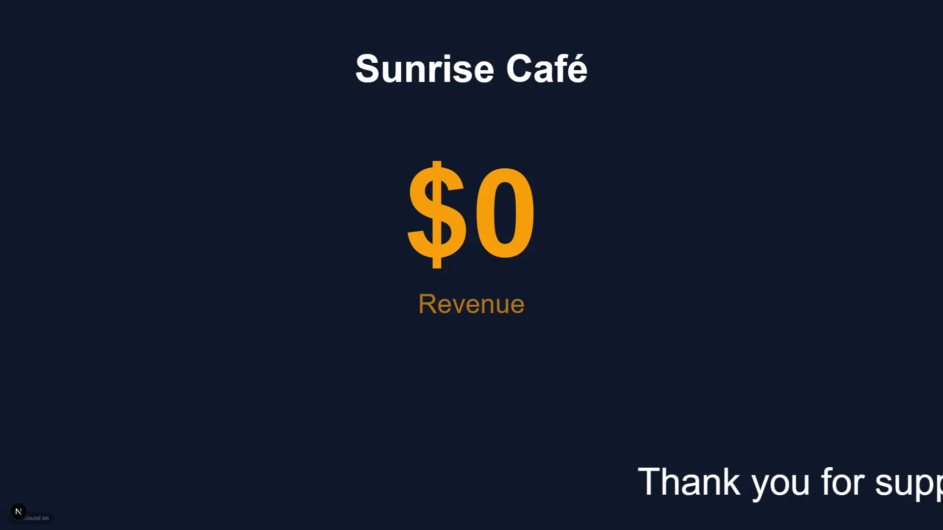 The TV playing Sunrise Café's channel with the live sales counter