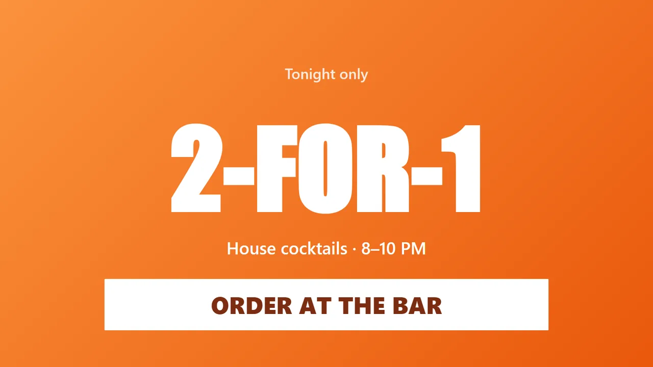 A PingBell board on a TV: Bar · happy hour